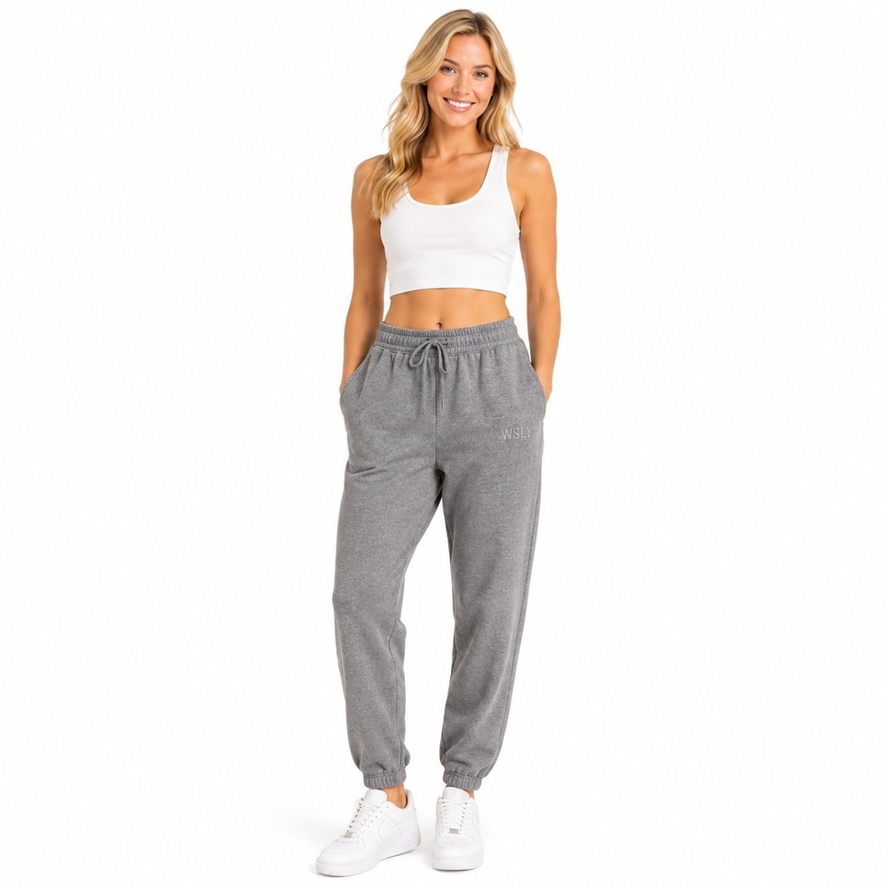 WSLY Sweatpants Womens SP Heather Gray Logo Jogger Drawstring Elastic Ankle
